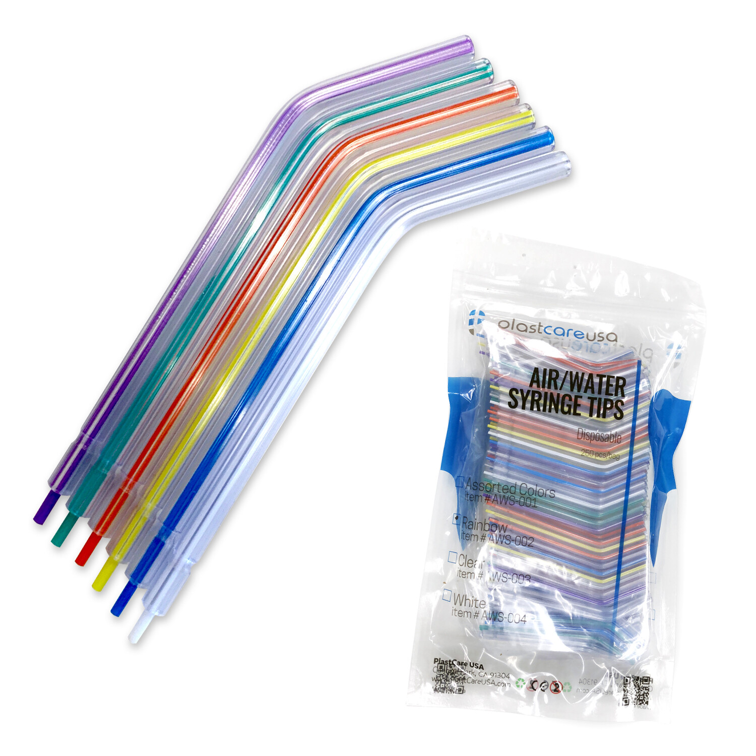 10 Bags Dental Disposable Air Water Syringe Tips, Assorted Rainbow, (2500 Total)