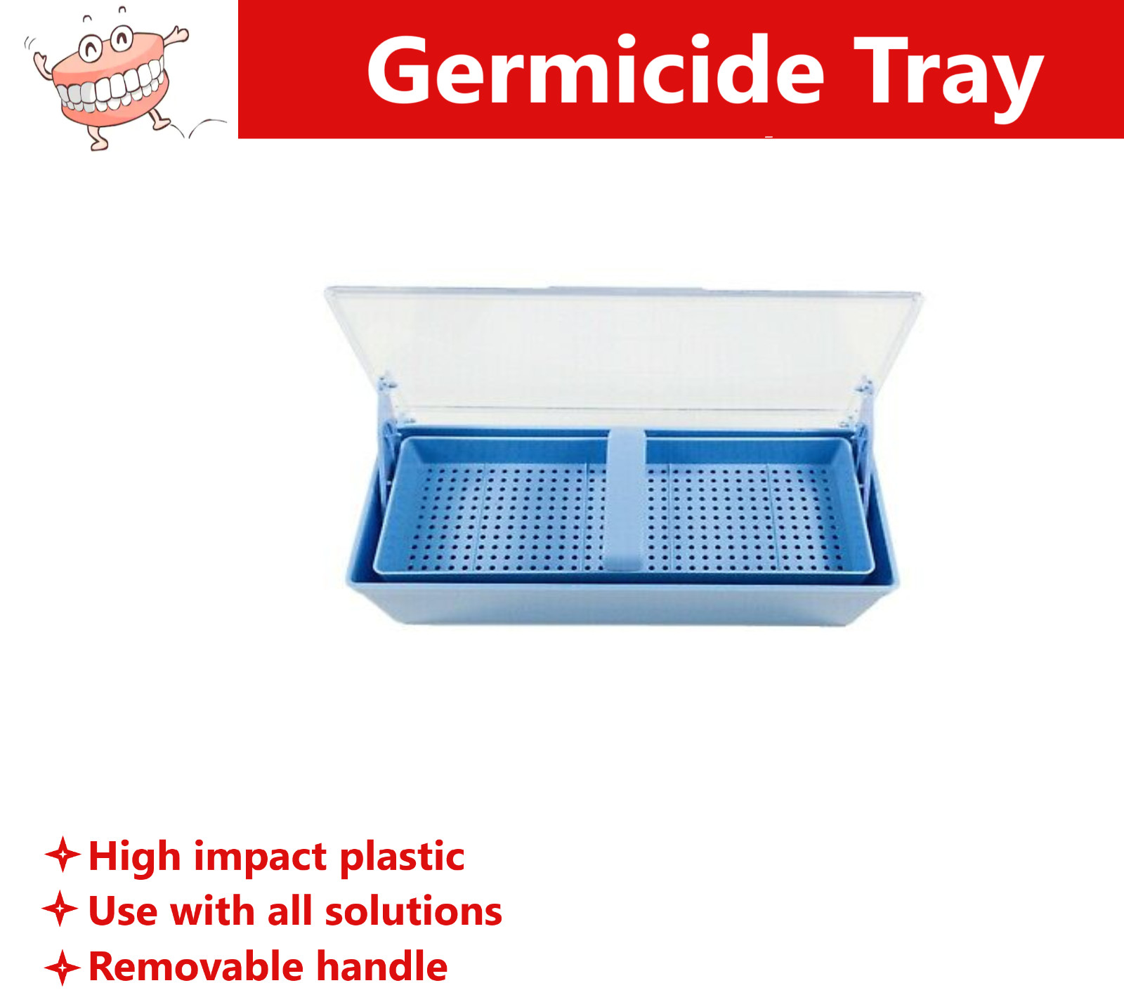 Germicide Tray For Cold Sterilization of Dental, Tattoo, Medical Instruments