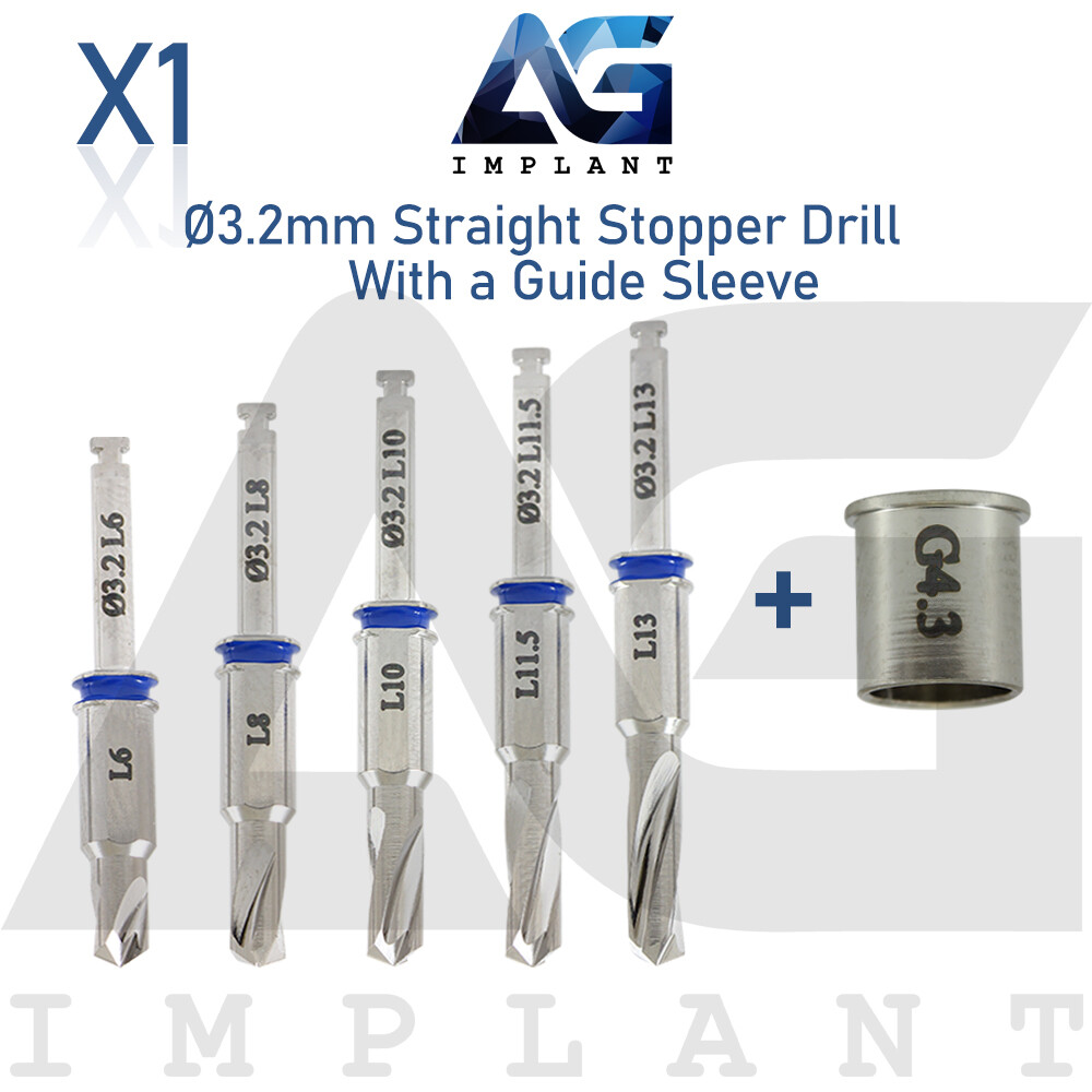 1 Dental Straight Guided Stopper Drill 3.2mm Set With Guide Sleeve Blue Color