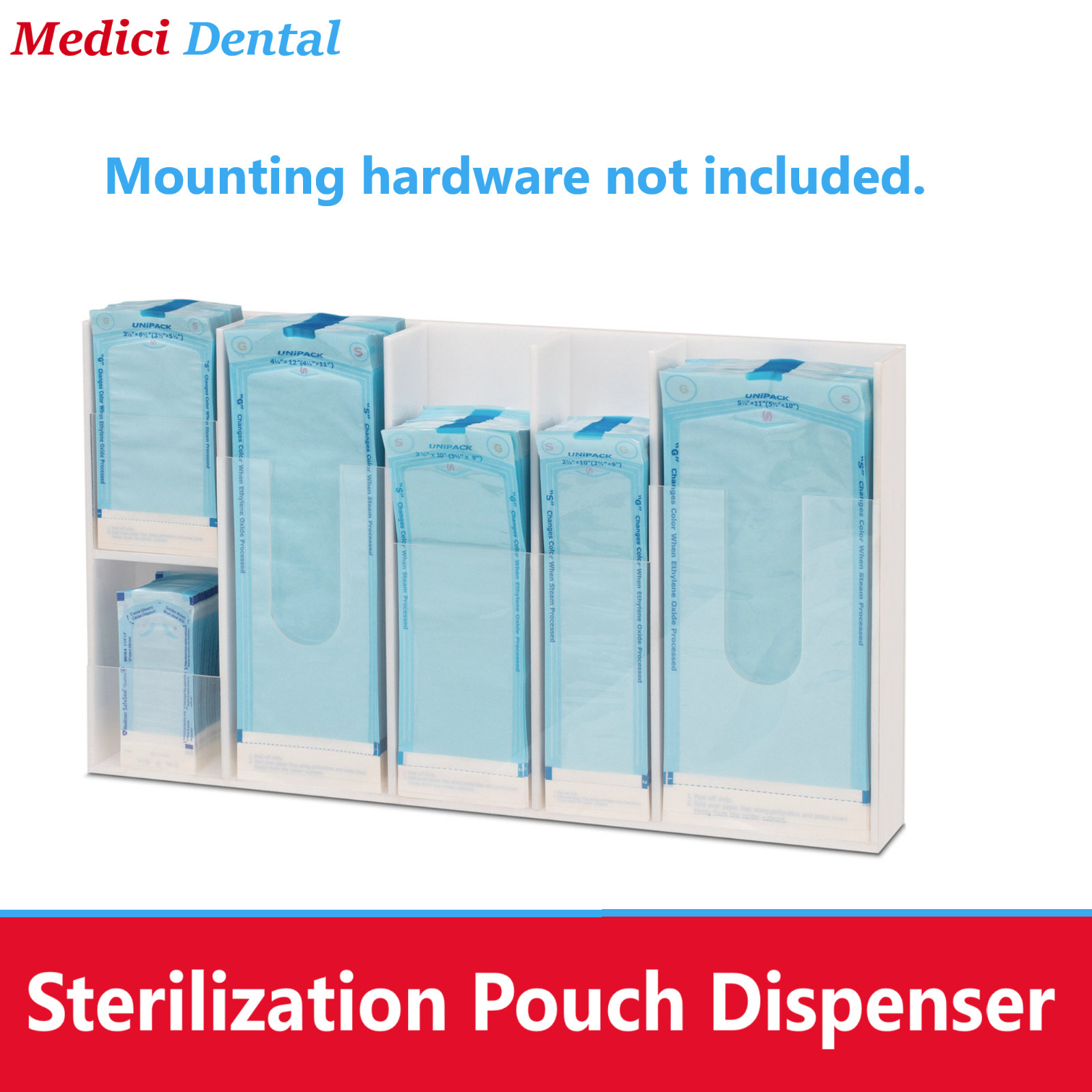 Dental Sterilization Pouches Holder 6 Sizes Pouch Compartments, Clear Acrylic
