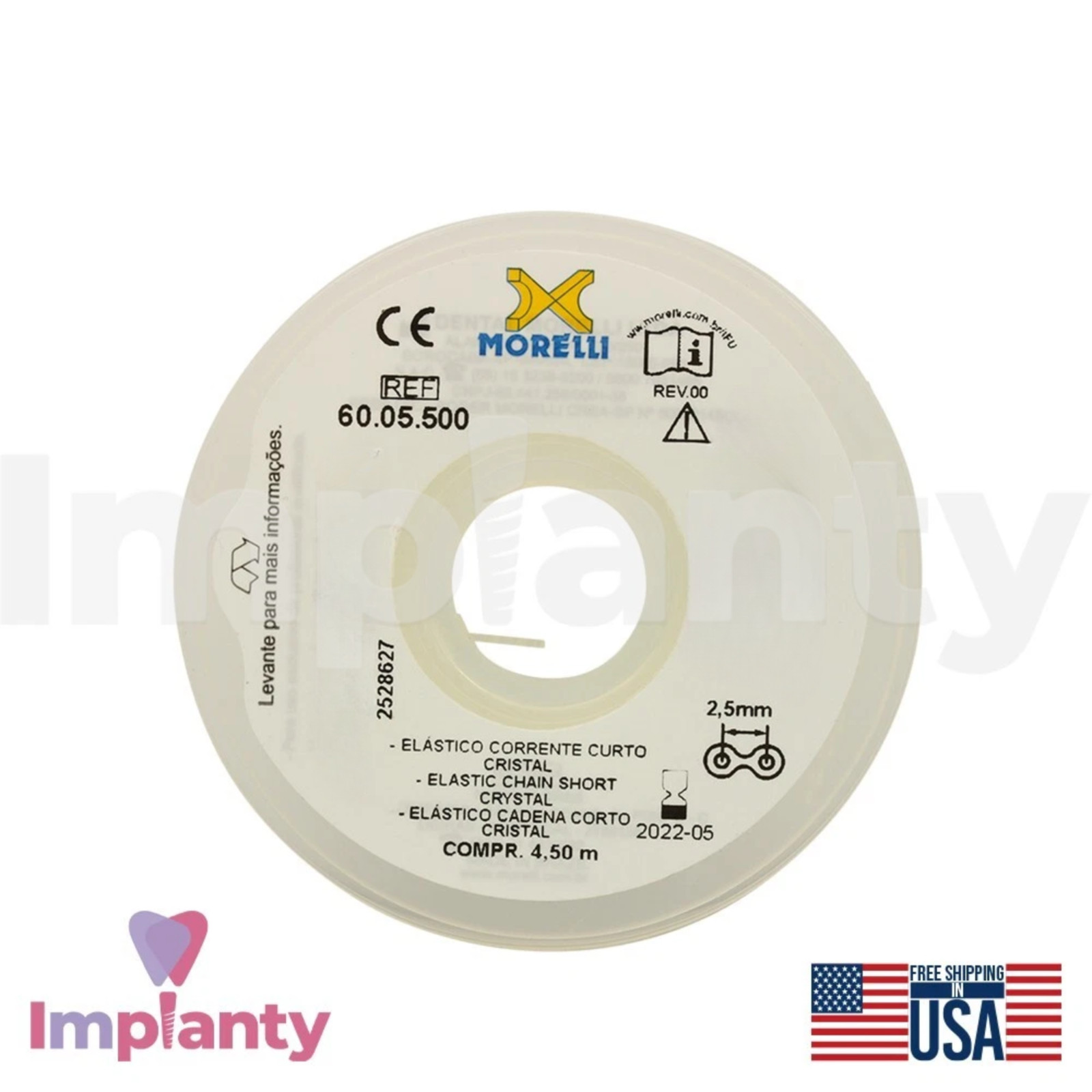 Morelli Elastic Short 2.5mm Gap Chain Crystal Clear 4.5m Roll Dentistry Tool