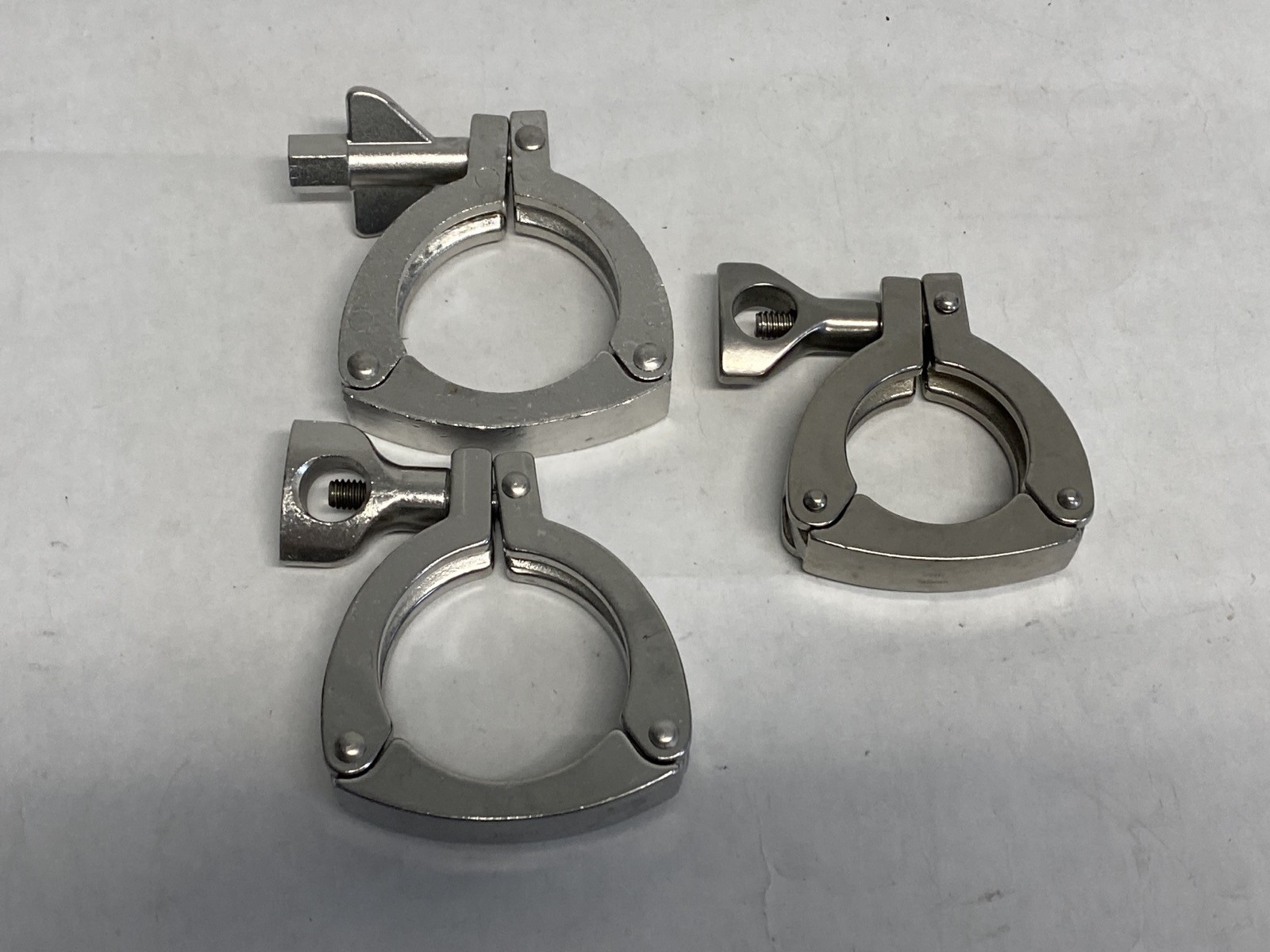 (Lot of 3) Used Laboratory 1-1/2” & 2″ Sanitary Double-Hinged Tri-Clamps