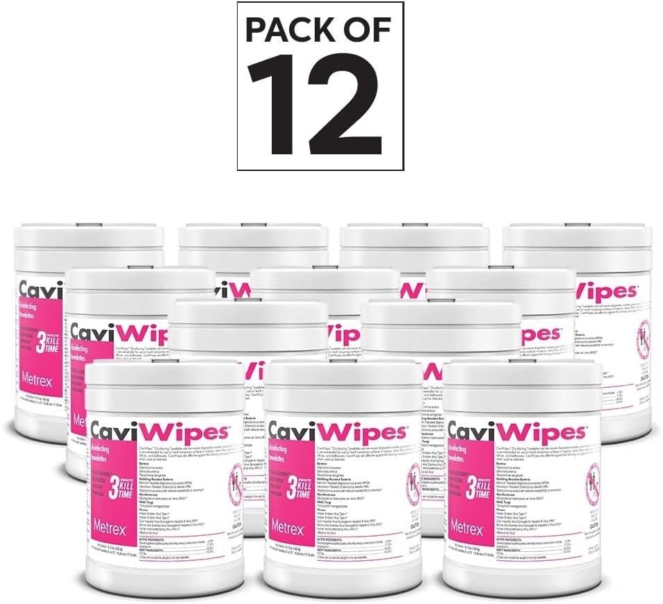 Case of Metrex Caviwipes 13-1100 Towelettes Large 160 Canister – Case of 12- NEW