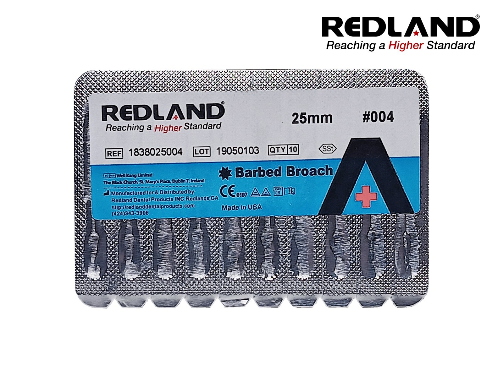 Redland Dental 30 pc. Blue #004 25 mm Endo Stainless Steel Barbed Broaches