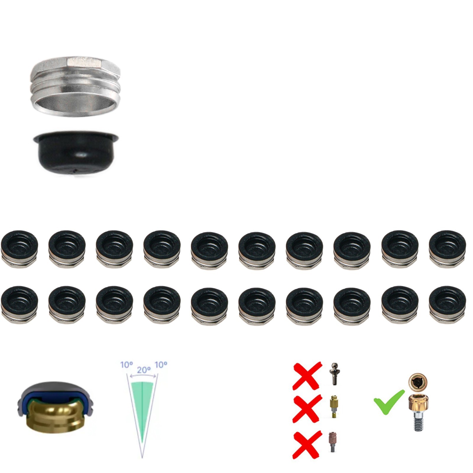 US Dental Fit Zest Locator Replace Metal Housing & Black Lab Cap Assembly 20pcs