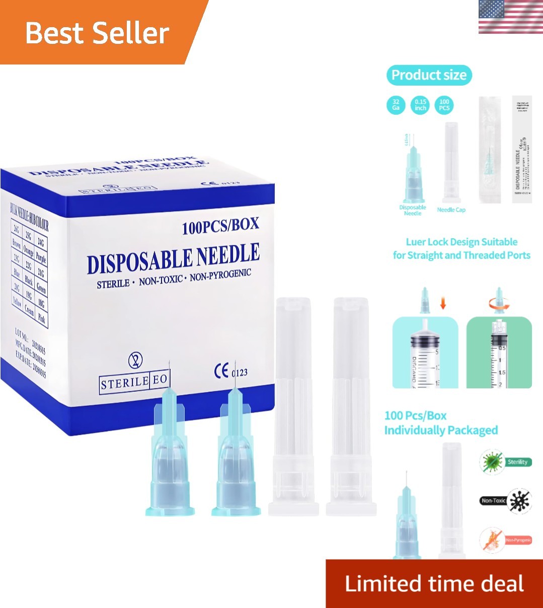 100pcs 32 Ga 4mm Syringe Set – Indispensable Lab Tools, Individually Sealed