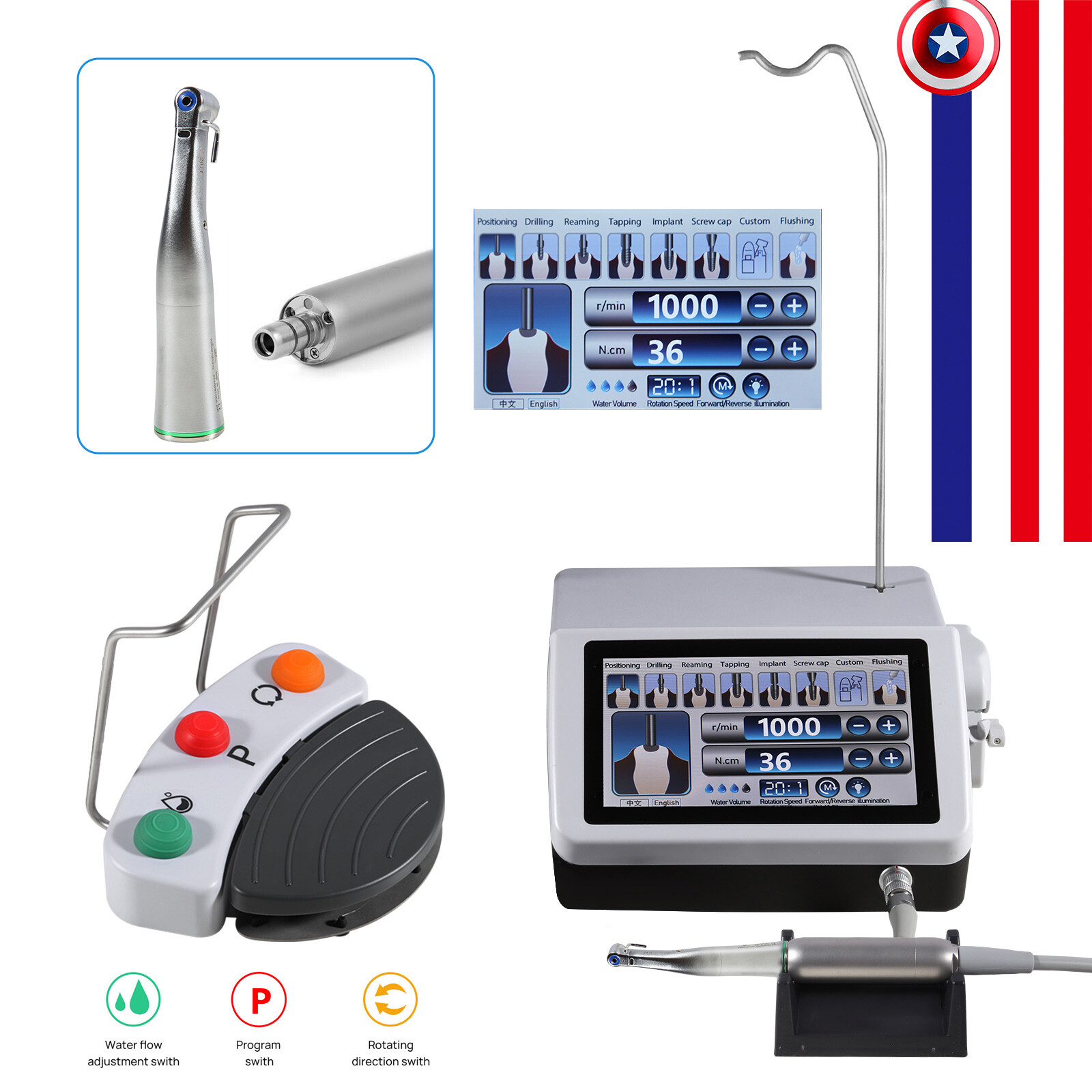 Dental Implant Motor System Brushless 20:1 Surgical Handpiece Contra Angle pro