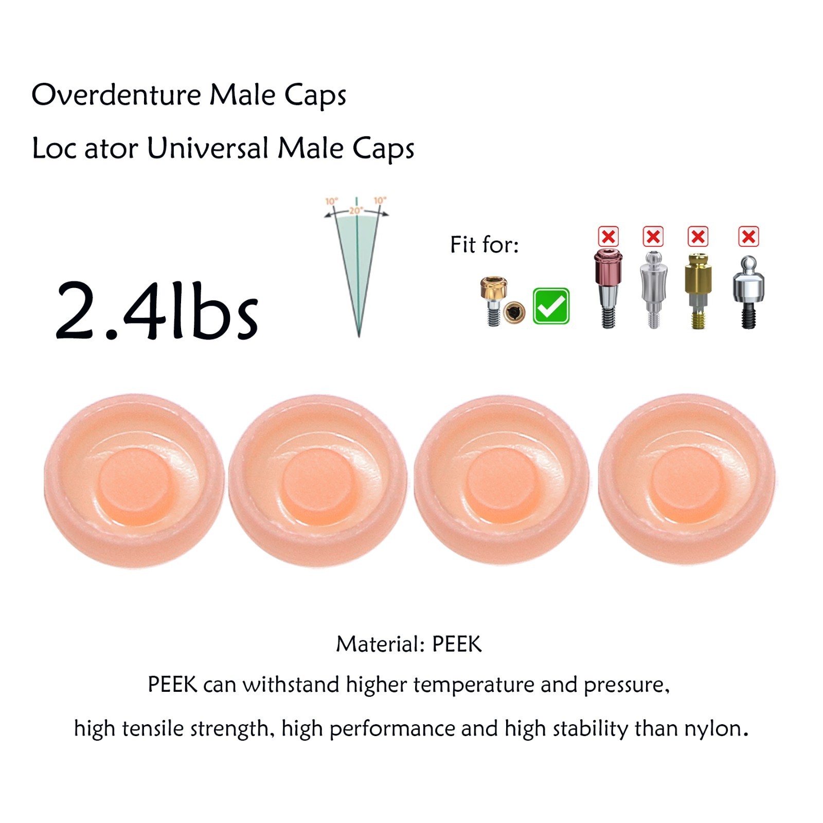 US Dental Lab 20pcs Universal Locator Abutment Male Cap Insert for Overdenture