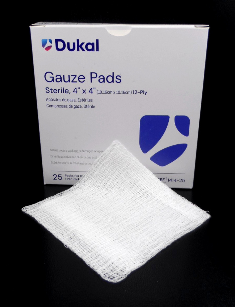 Dukal Gauze Pads 4″ x 4″ Sterile 12 ply ~ 25 Packs per Box ~ 1 Per Pack 1414-25