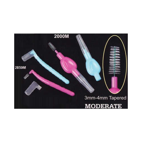 Plasdent 2000M Interdental Brushes 3mm-4mm Moderate Blue & Mauve Assorted 50/Pk