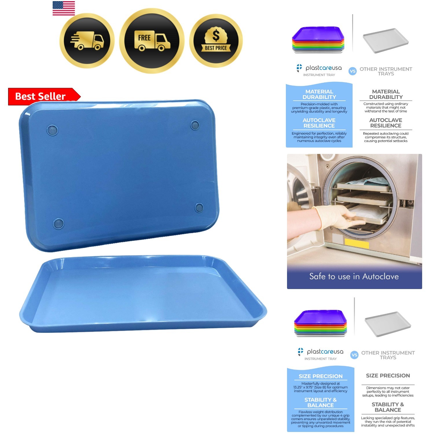 Blue Dental Autoclavable Plastic Instrument Set Up Flat Tray 13.25 Inches x 9…