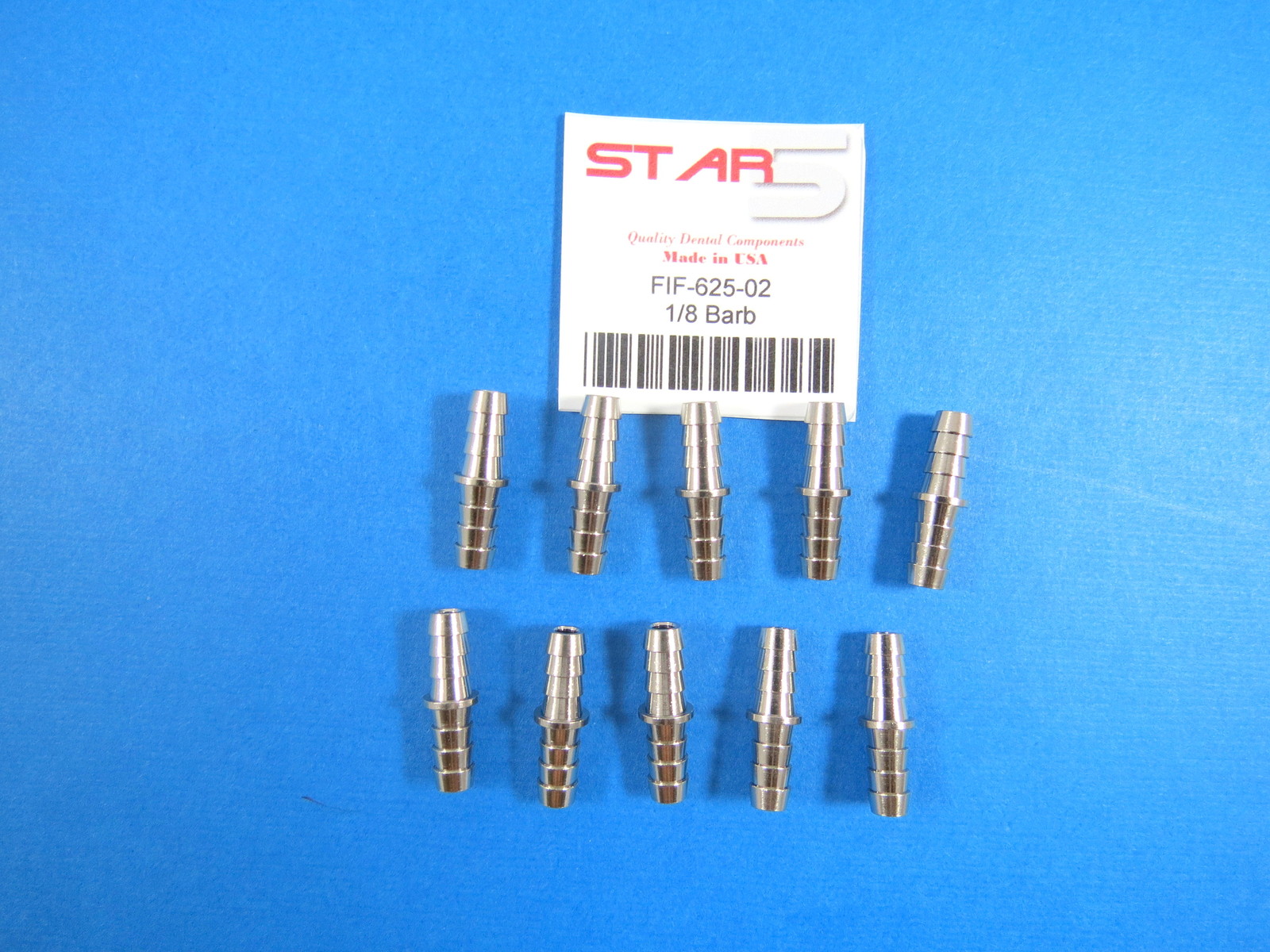 Dental Fitting Connector 1/8 Barb Plated Brass 10/Pcs STAR5 Made in USA
