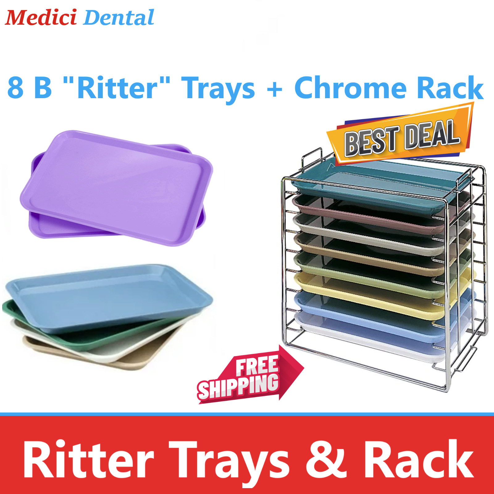 Dental B Tray Rack (Ritter) B Tray Holder Includes +8 Ritter B Trays Assorted
