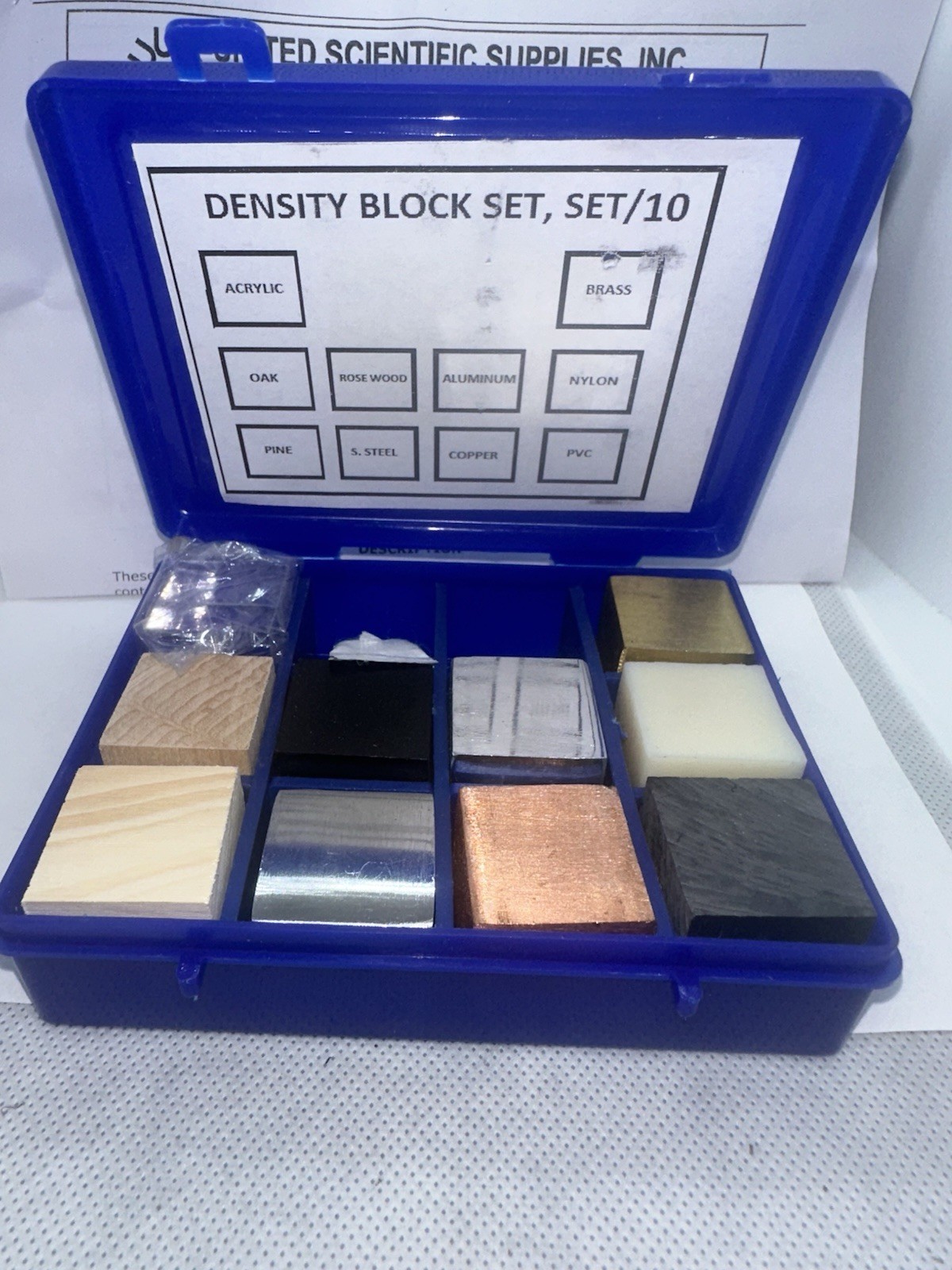 United Scientific DCSET10 Density Cube Set of 10 in Plastic Storage Box