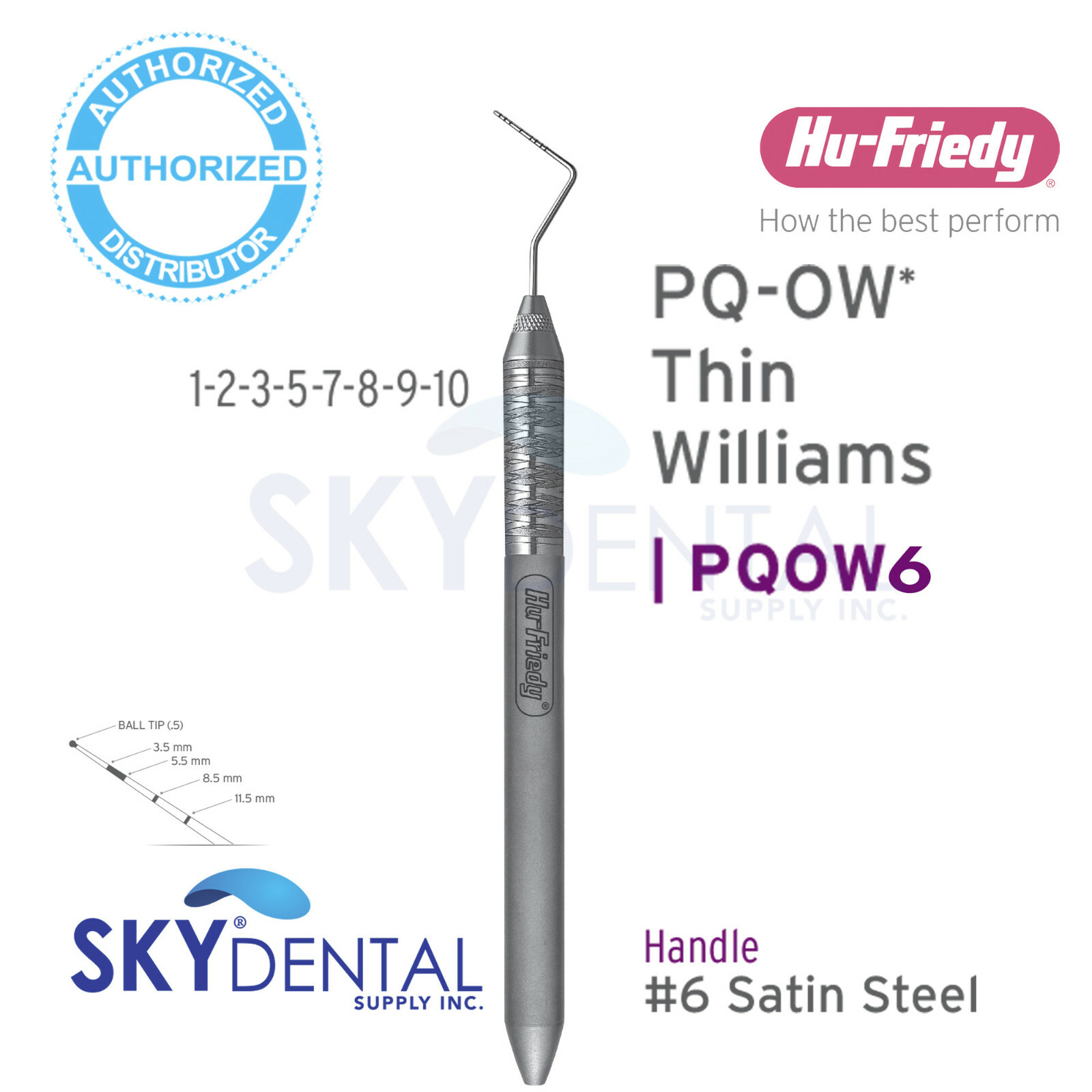 Hu-Friedy PQ-OW Thin Williams Color-Coded Probe PQOW6, PQOW7, PQOW8, PQOW