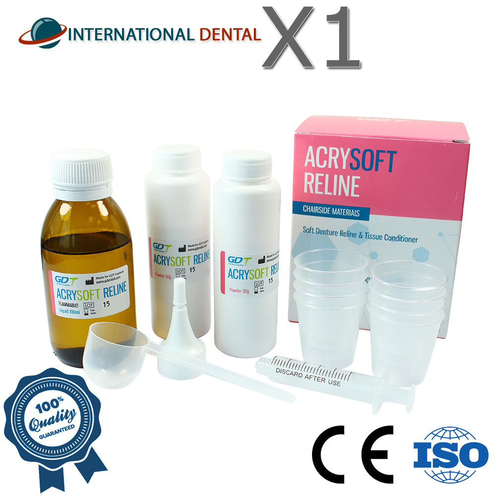 GDT AcrySoft Denture Reline & Tissue Conditioner Powder 2x50g + Liquid 100ml