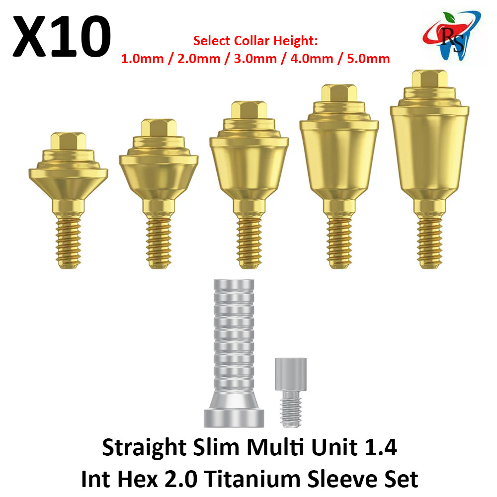 10 Dental Straight Slim Multi Unit 1.4 Int Hex Titanium Sleeve Set Prosthetic