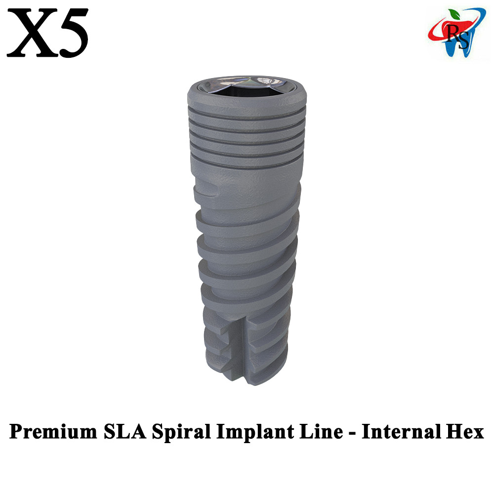 5x Dental SLA Spiral Fixture Premium Line Int Hex 2.42mm 2.0mm Connection