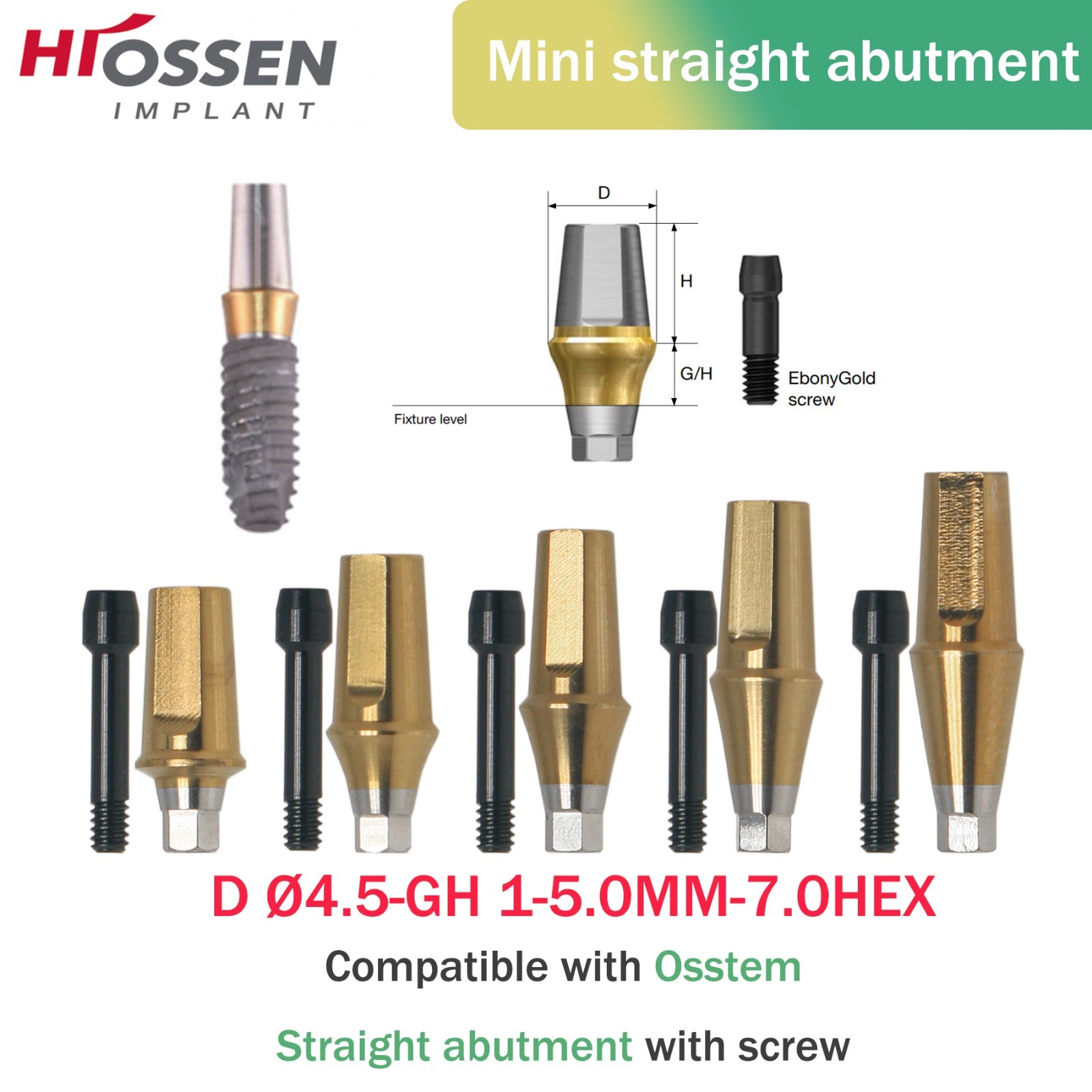 US Titanium Straight Transfer Hex Abutment Fit Hiossen ET/Osstem TS Mini/Regular