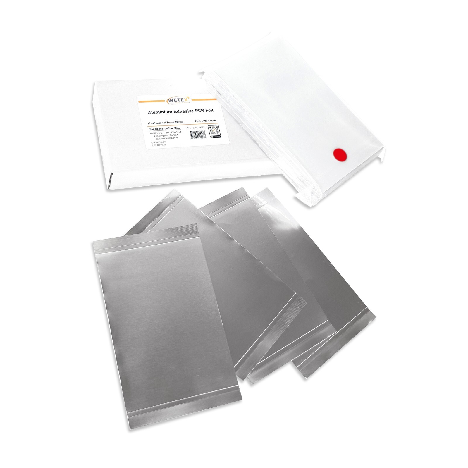 SILVER ALUMINUM SEALING FILM: 100 SHEETS FOR PCR FOIL, EXP 1/27