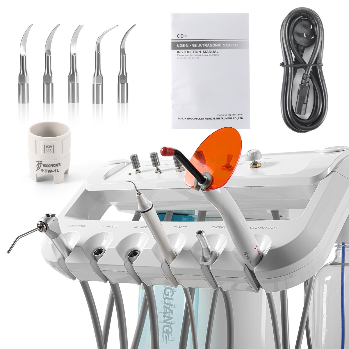 Unidad Dental Portátil 4 Orificios con Compresor y Sistema de Succión 3 Vías