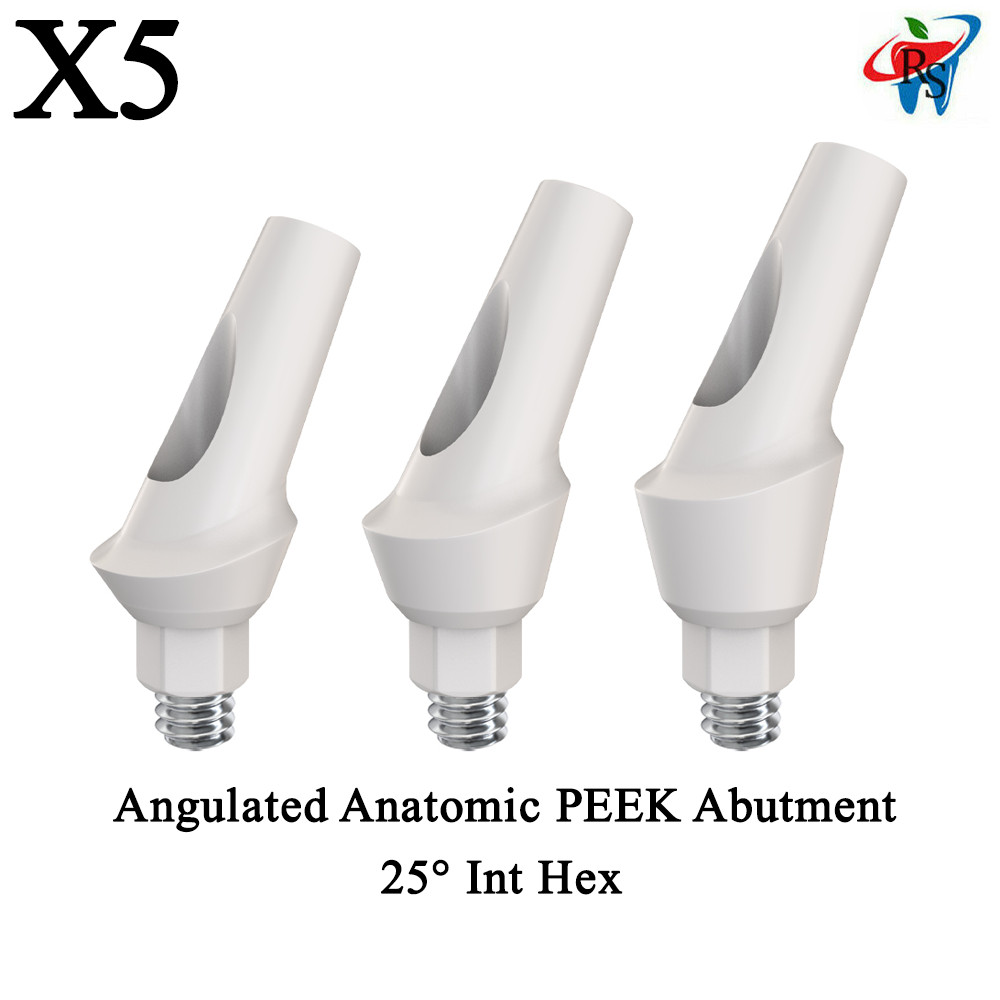 5pcs Angulated Abutments Anatomic Peek With Screws 25° Internal Hex