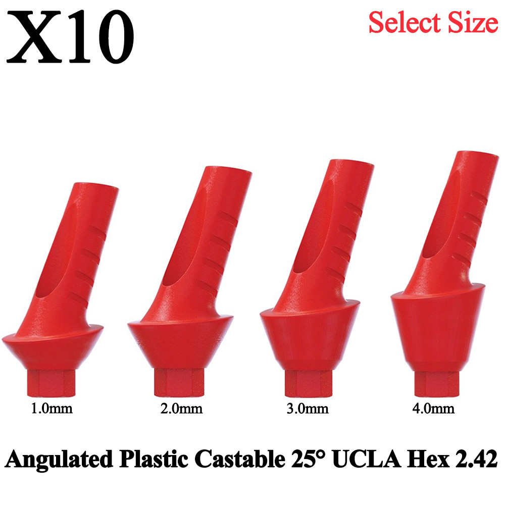 10 Angulated Anatomic Plastic Castable 25° UCLA Prosthetic Int Hex 2.42mm Dental