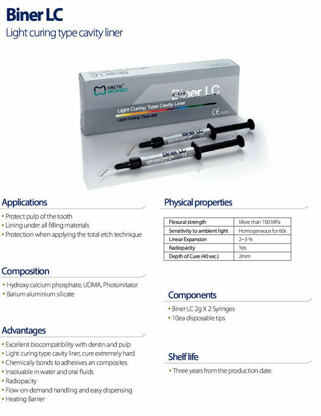 10 Pack of Meta Biner LC Light Cured Radiopaque Fluoride Releasing Cavity Liner