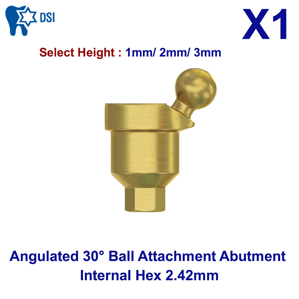 1x Dental Im plant DSI Angulated Ball Attachment Abut ment 30° Int Hex 2.42