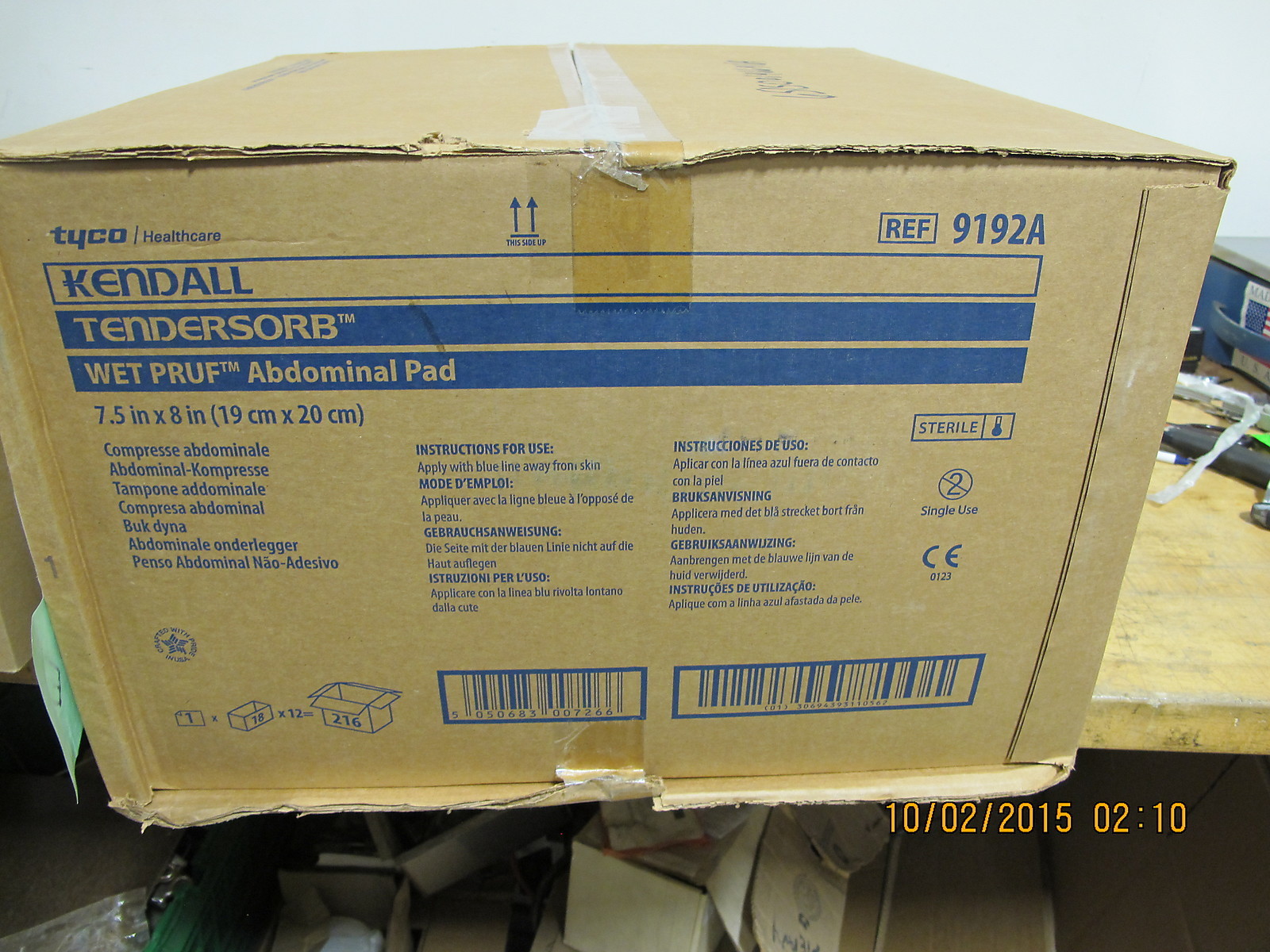 Case of 216 Tendersorb Wet-Pruf Abdominal Pad) 7 ½” x 8, Sterile Covidien 9192A