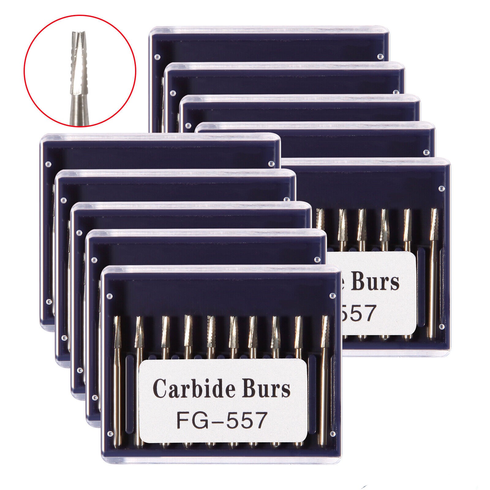 100x FG 557 Carbide Burs – Friction Grip for High-Speed Handpieces, Midwest Type