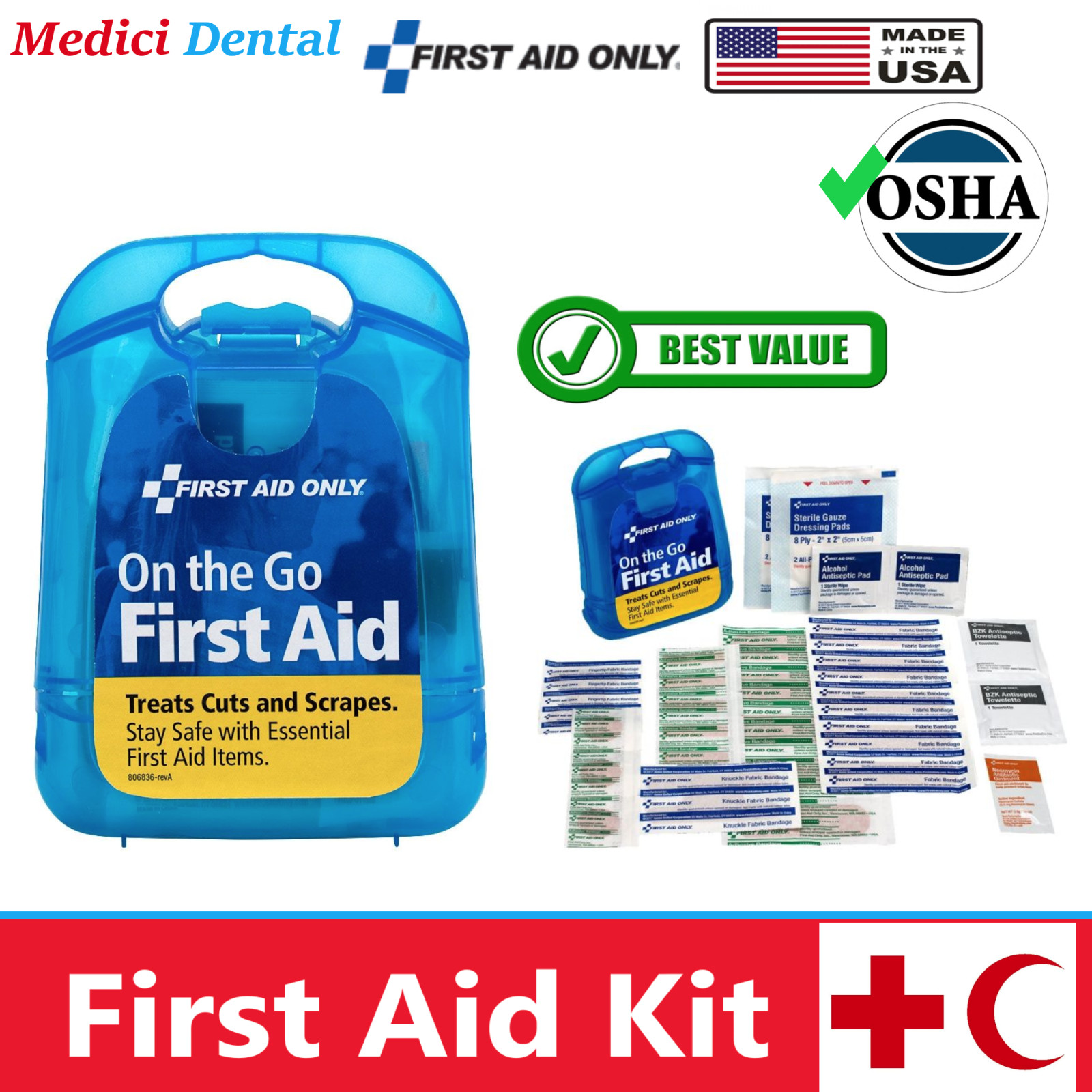 29 pcs/ Mini First Aid Kit Clear Blue Plastic Case For School, On The Go Kit