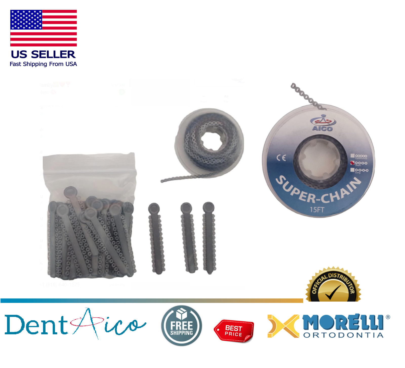 Elastic Ligature Modules & Power Chain Short Silver Metallic Orthodontic Supply