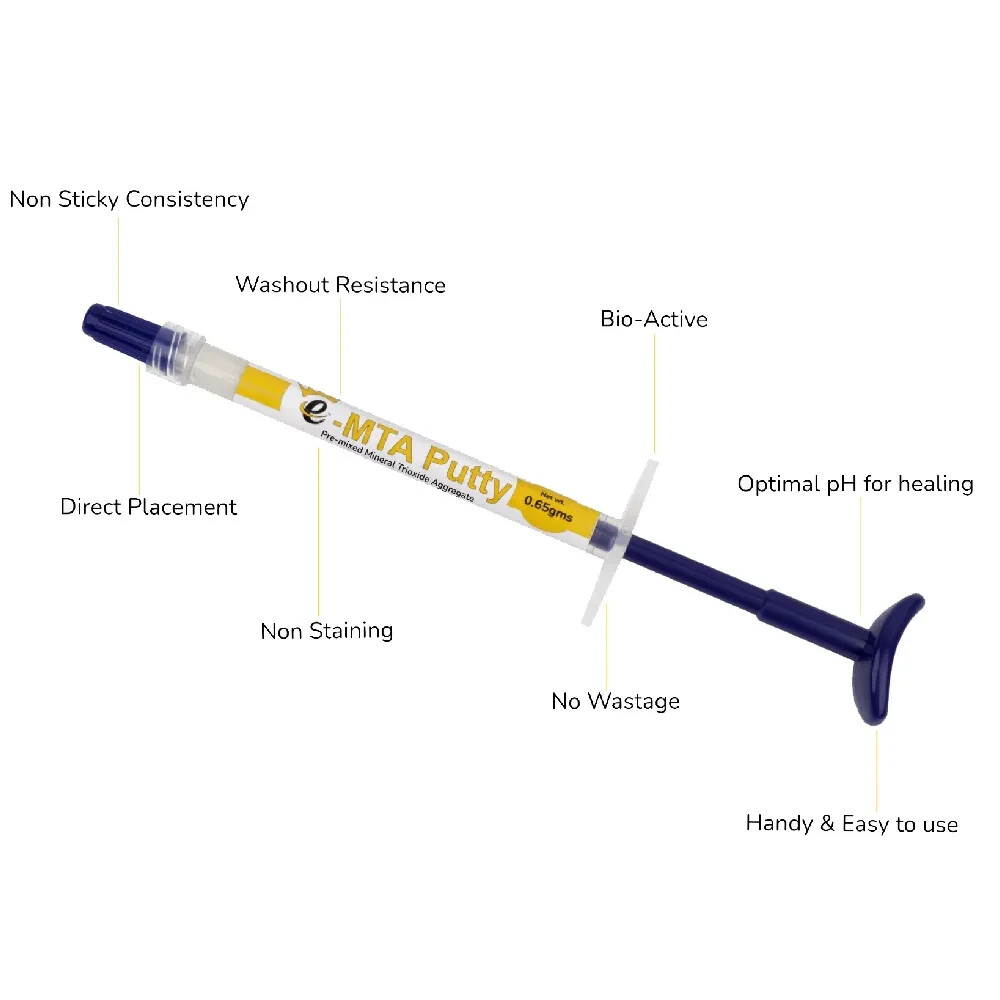 Dental E-MTA PUTTY Pre Mixed Mineral Trioxide Aggregate RCT 0.65gm Syringe