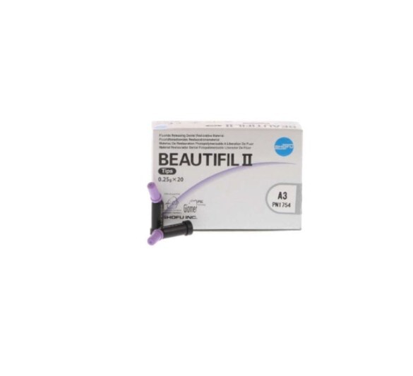 Shofu Beautifil II A3 Compules Tips, 20 – 0.25 Gm. Nano-Hybrid Composite #1754