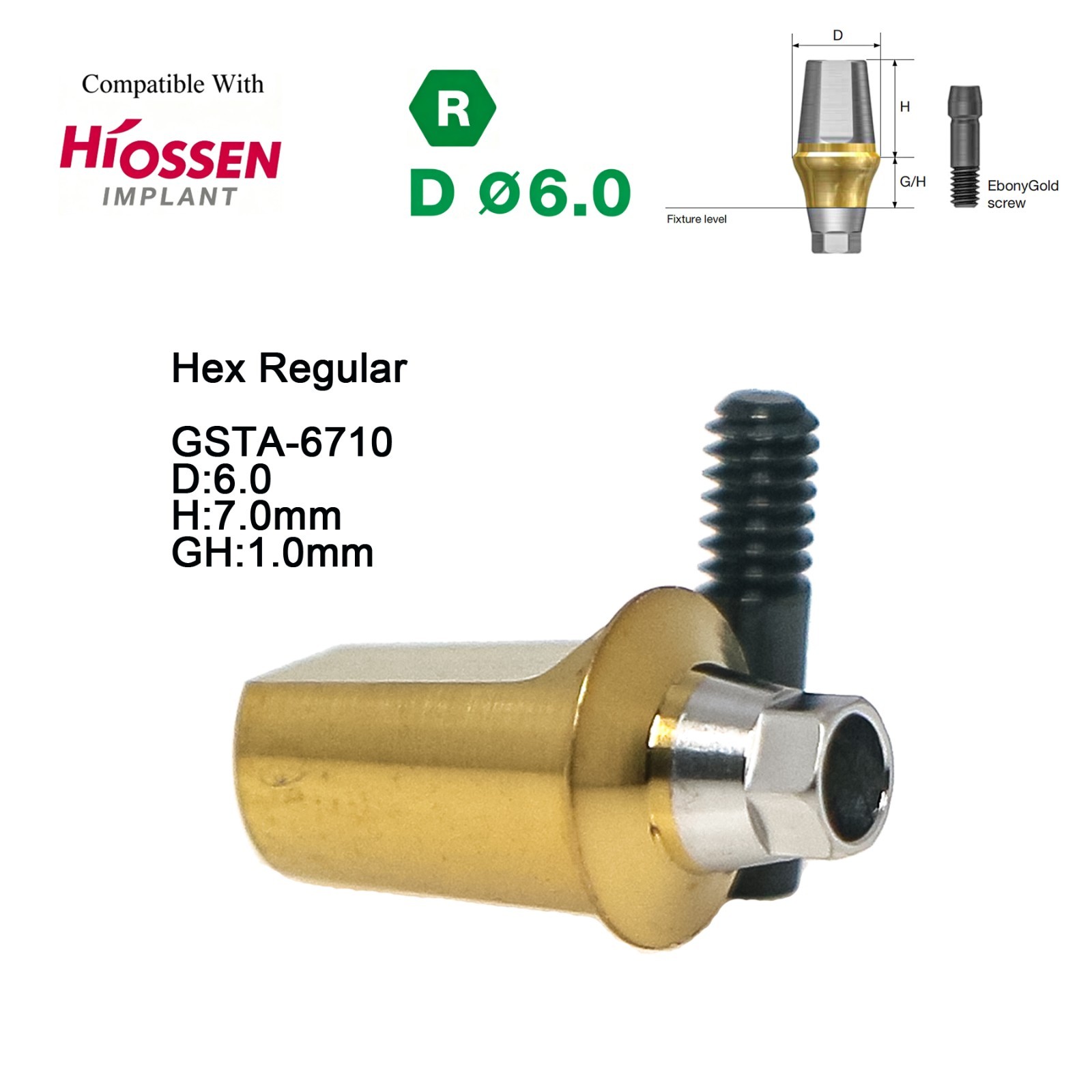 US Dental Straight Transfer Abutment Hex Regular D6.0 Fits Osstem Hiossen TS