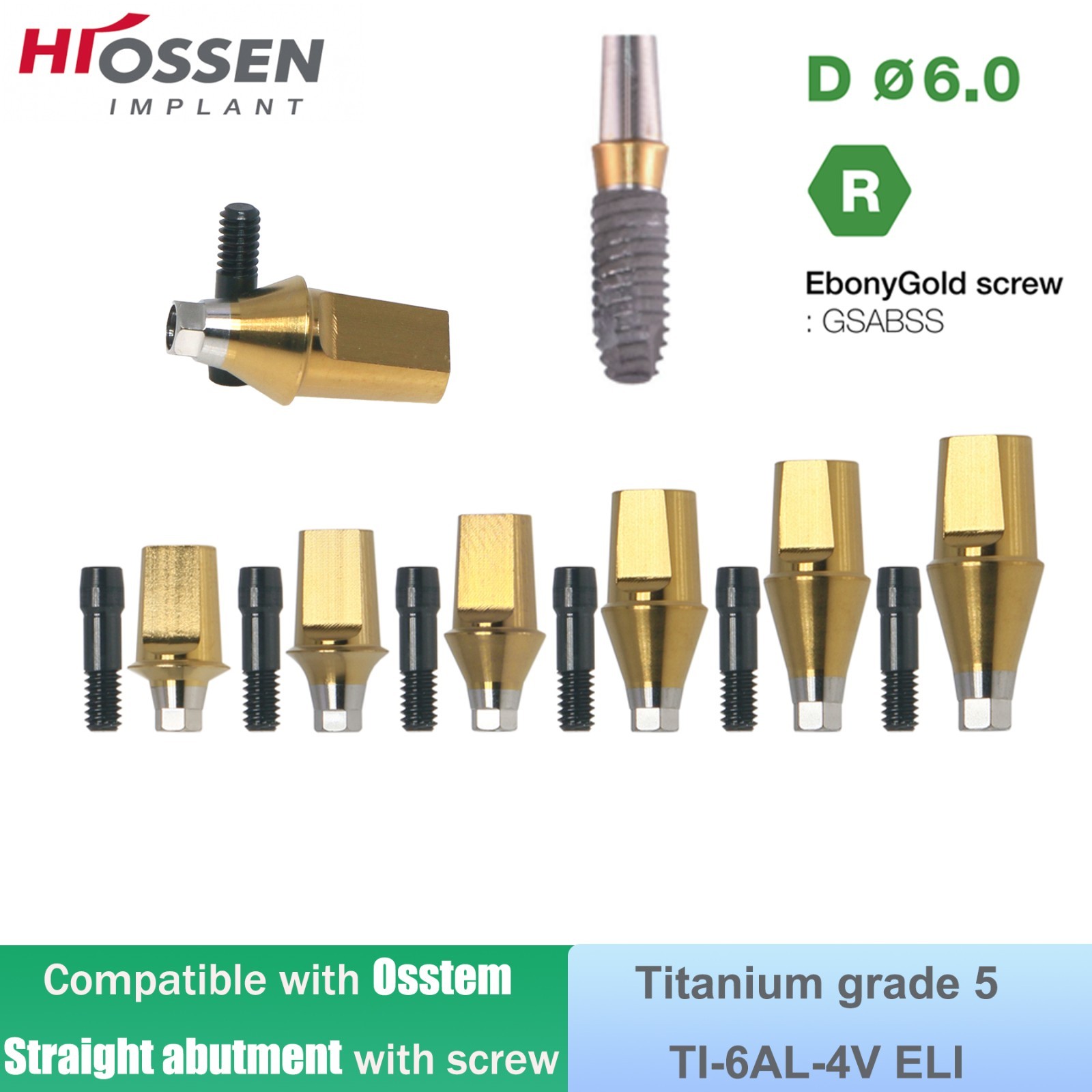 US Titanium Straight Transfer Hex Abutment Fit Hiossen ET/Osstem TS Mini/Regular