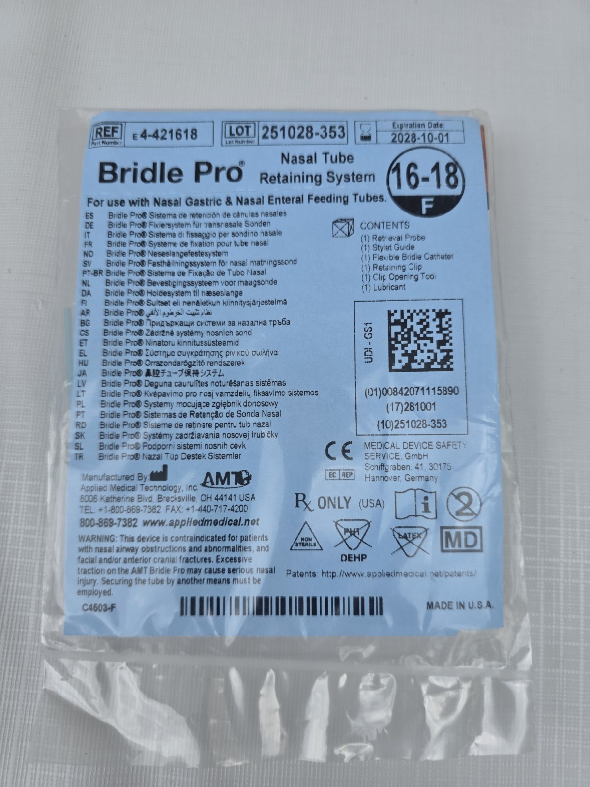 (1)Bridle Pro Bridle Nasal Tube Retaining System REF# 4-421618- 16-18 F EXP 2028