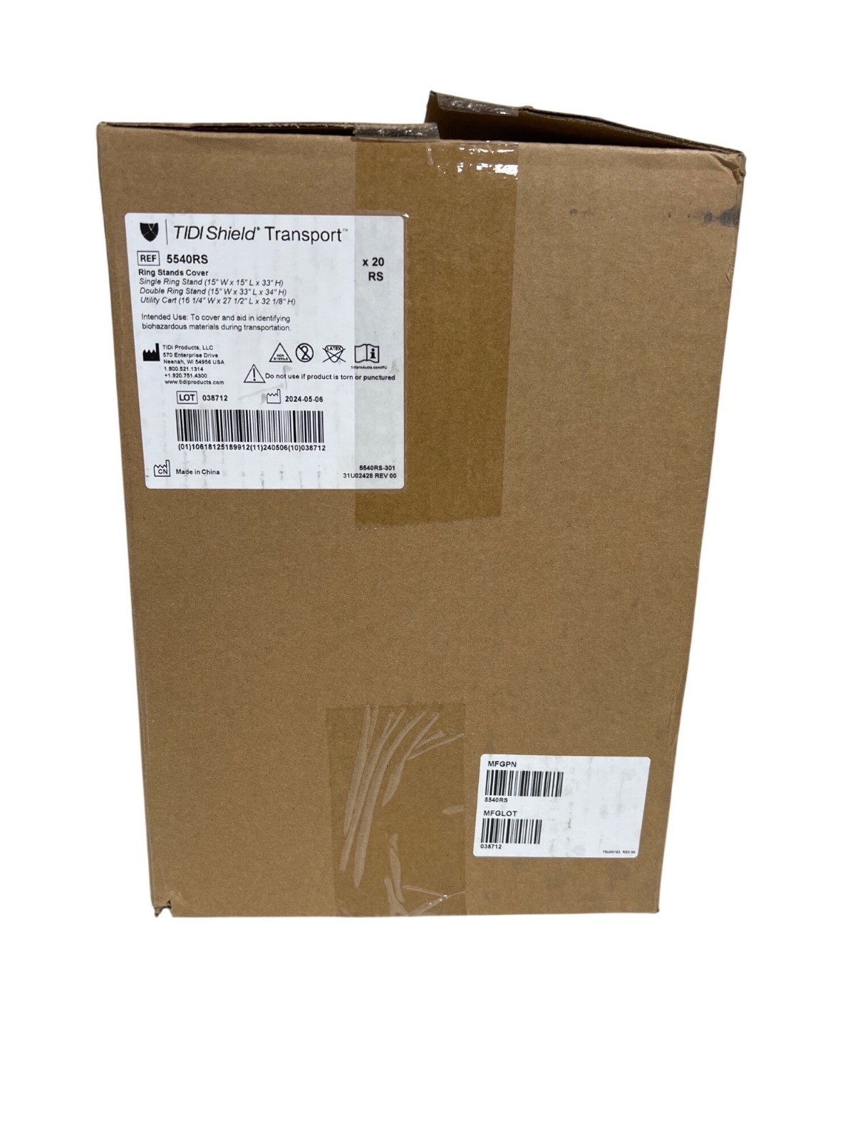 20pk Tidi 5540RS Shield Transport Containment Cover for Ring Stand Red Biohazard