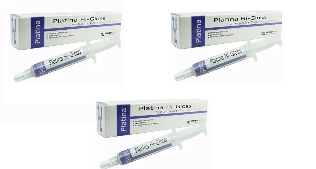 3 x Dental PLATINA HI GLOSS Composite Polishing Paste for restorations 4gm Pack