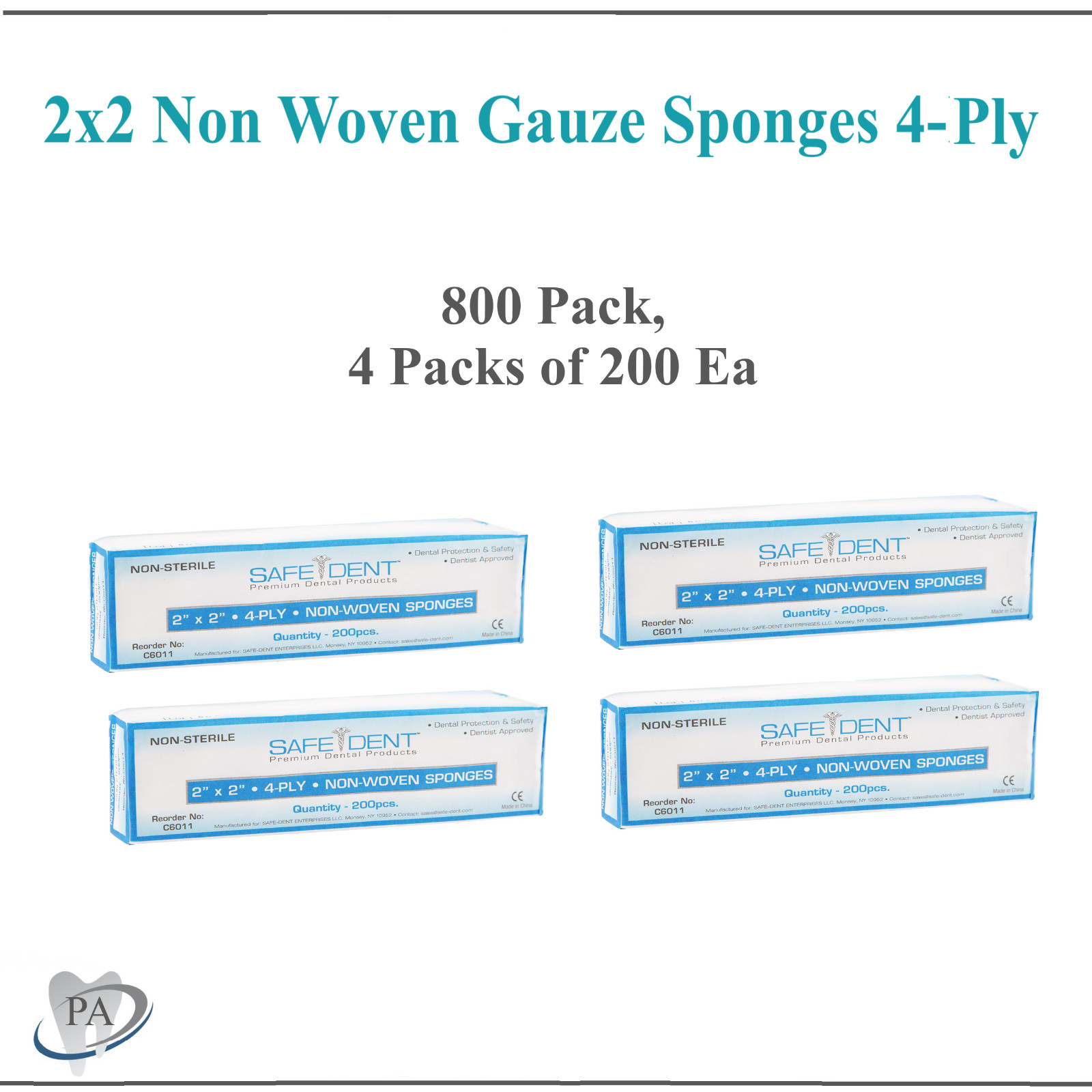 2×2 Non Woven Gauze Sponges 4-Ply, Non-Sterile Cotton Dental Medical (800 Pack)