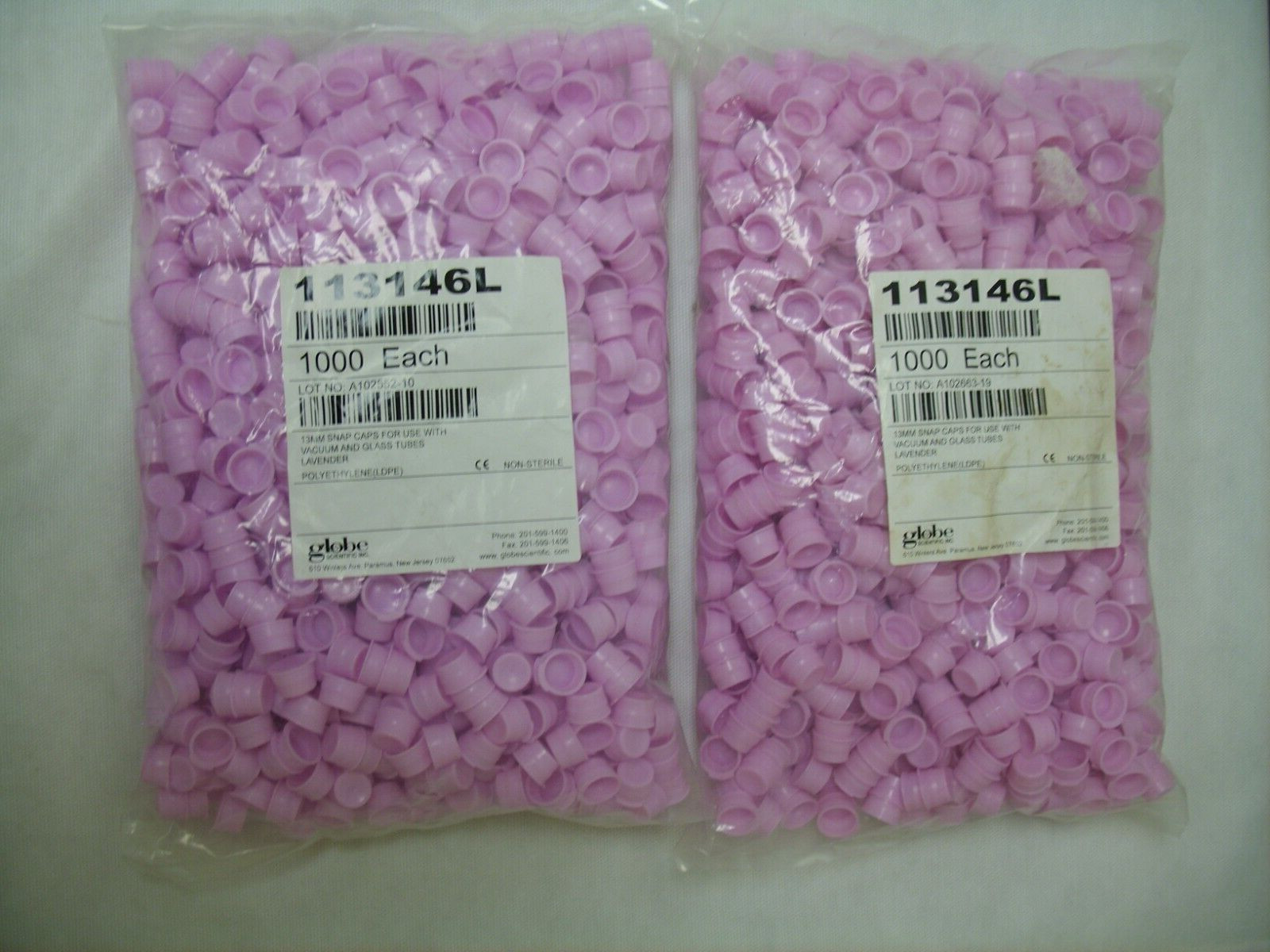 Globe Scientific 113146L 13mm Polyethylene LDPE Snap Cap Lavender (Bag of 1000)