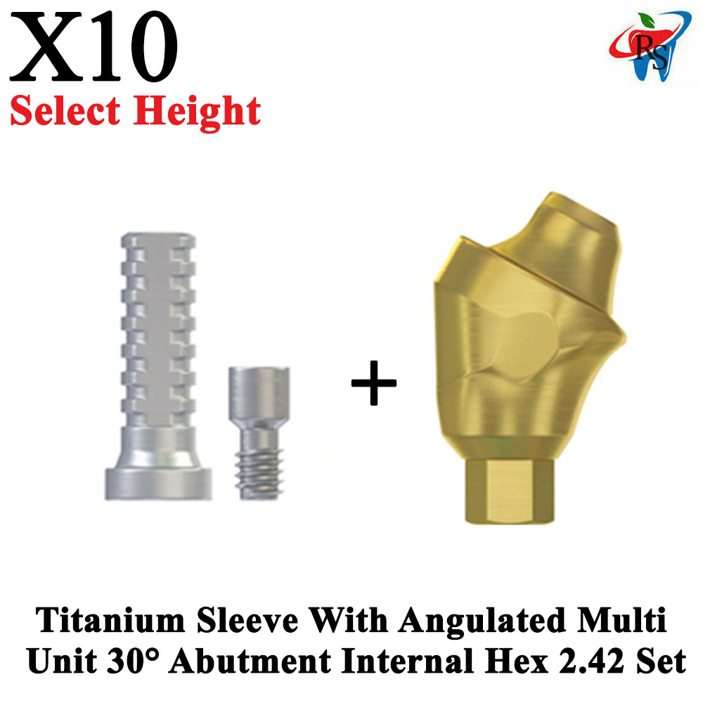 10x Set Dental Angulated 30° Multi-Unit 1.6 RP Int Hex 2.42mm + Titanium Sleeve