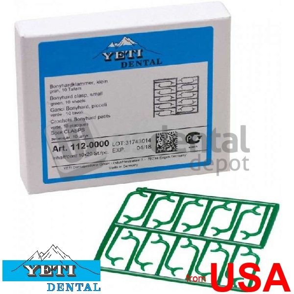 YETI Roach / Bonyhard Preformed Clasps ( wax/plastic ) small- GREEN- 10 417002