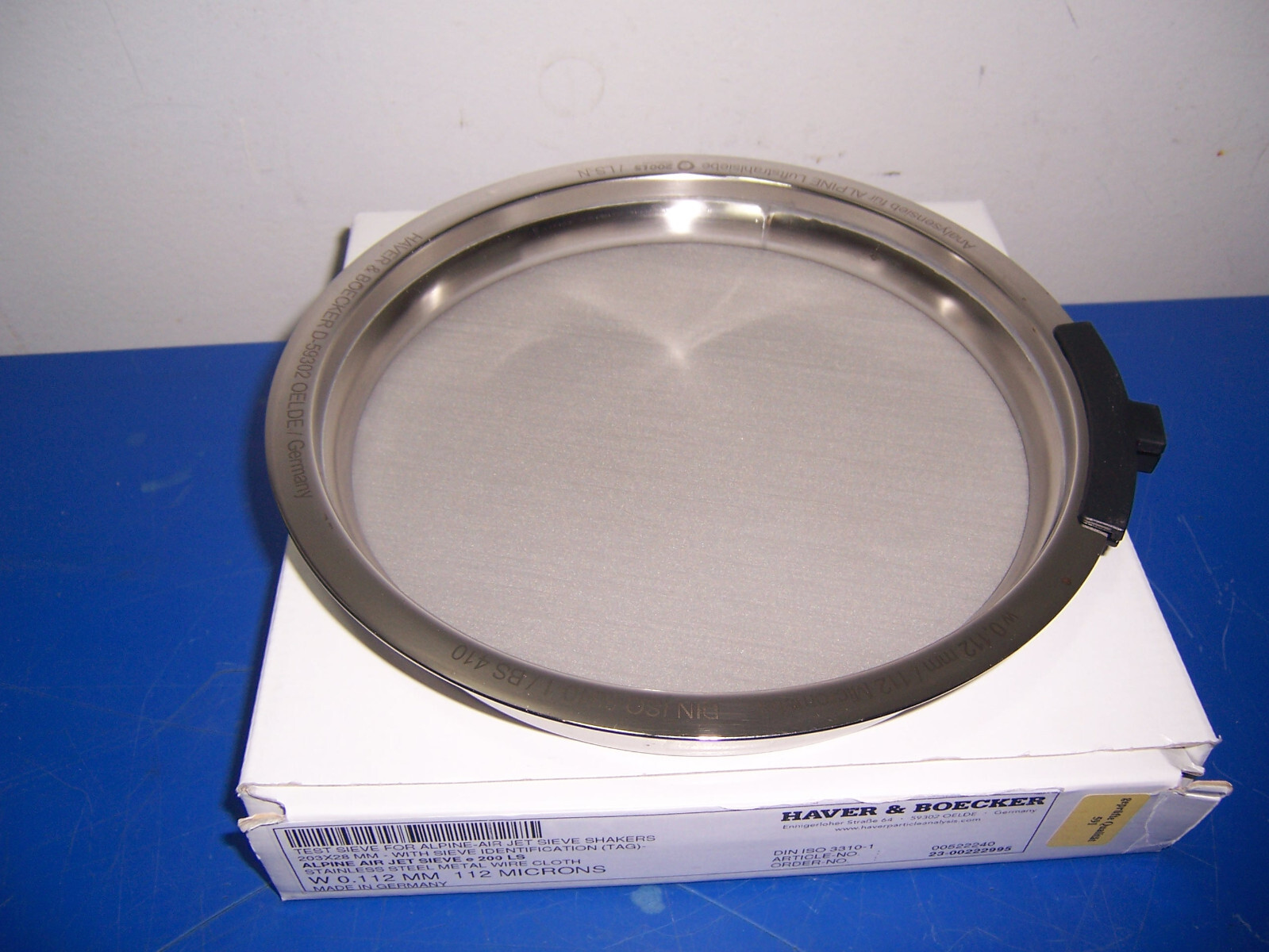 14401 Haver & Boecker 112 micron Test Sieve for Alpine-Air jet 203x28mm SS metal