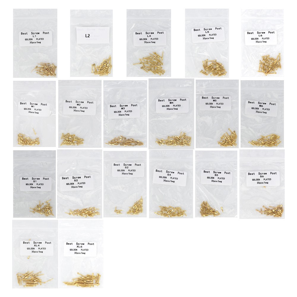 30 Pcs Dental Screw Post Endo Root Canal Conical Refills Golden/Titanium/Steel