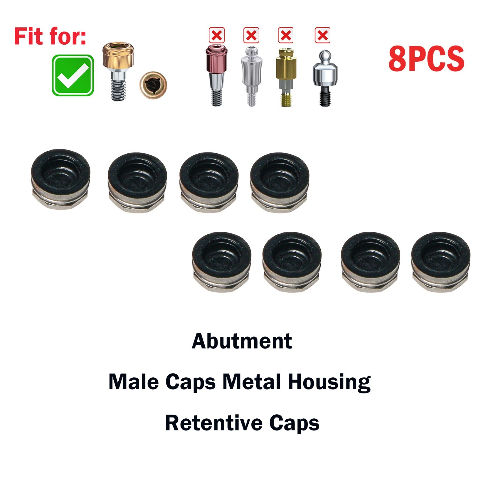 8Pcs US Dental for Zest Locator Metal Housing &Black Lab Processing Cap Assembly