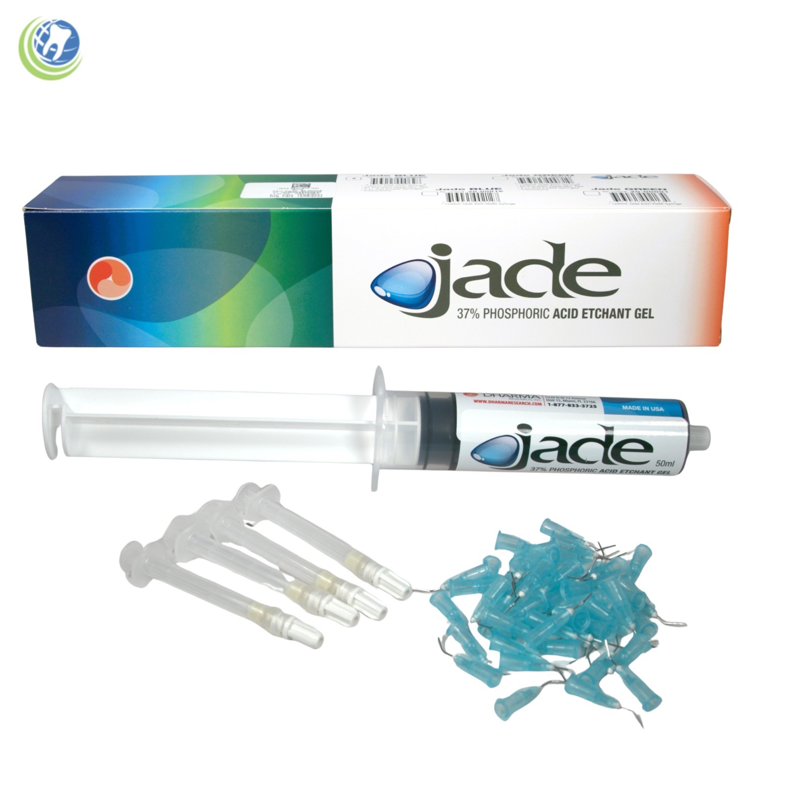 DENTAL BLUE ACID ETCHING GEL 50ML JUMBO SYRINGE 37% + 50 TIPS + 4 Syringe JADE