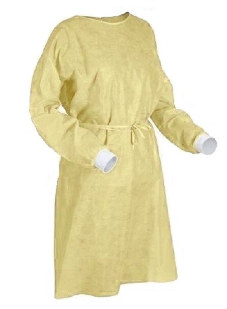 Yellow Isolation Gown Level3 40gsm PP+PE KnitCuff, Pack of 10 (1Bag)