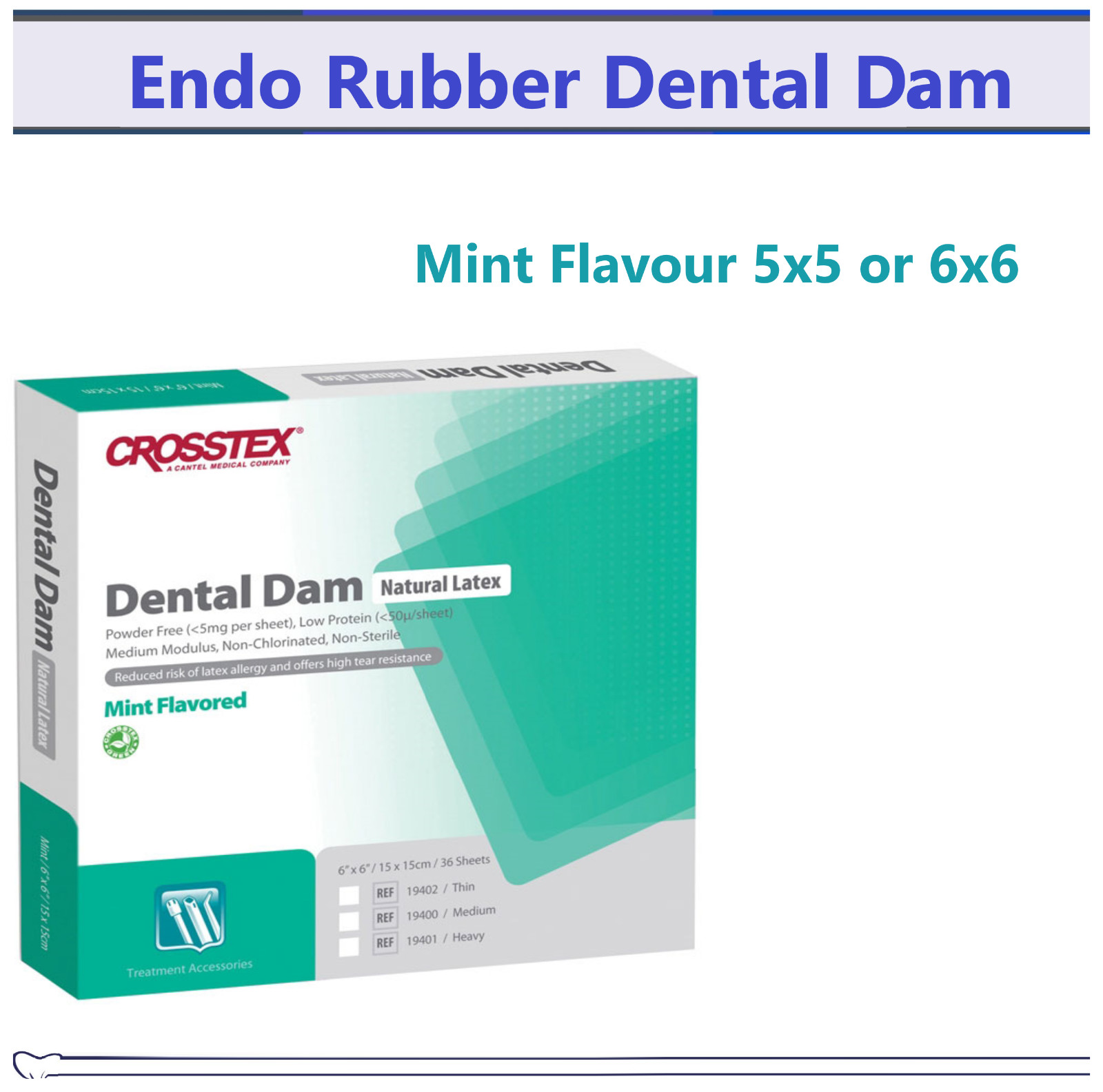 Crosstex Dental Rubber Dam Natural Latex Heavy Thin Medium Gauge 6″x6″ / 5″x5